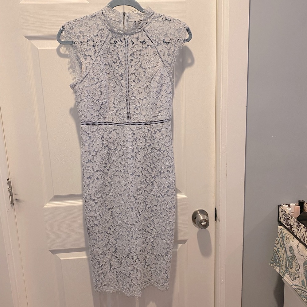 Bardot Lace Sheath Cocktail Dress In Blue Mist